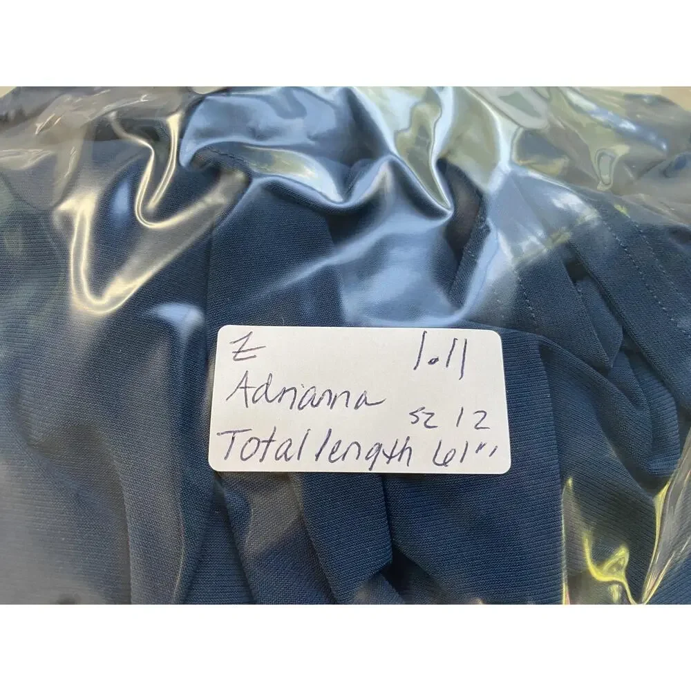 Adrianna Papell Dress Womens 12 Blue Ruched Puff Sleeve Hi Low Semi Formal Gown - Picture 13 of 13